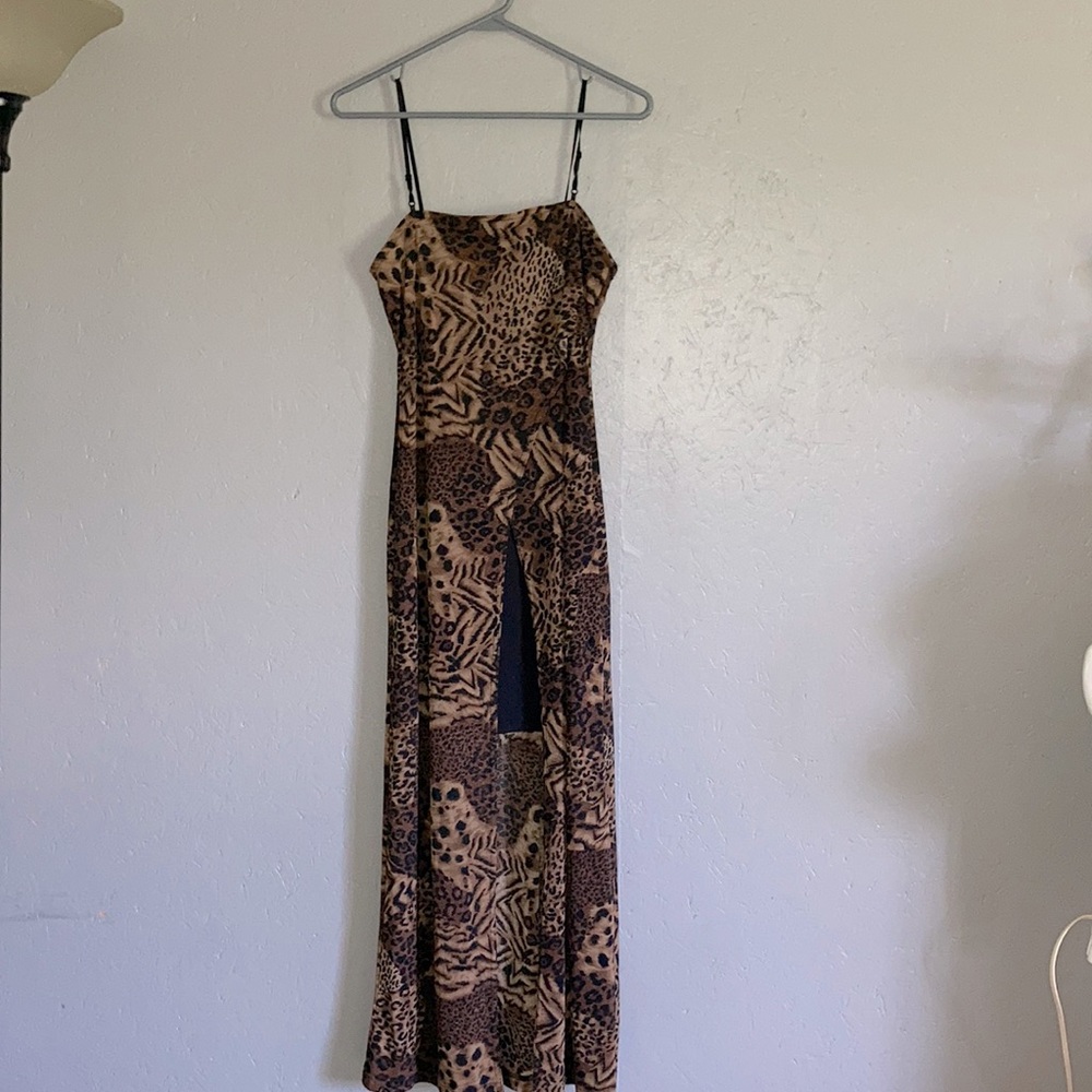 Next Up leopard print dress with slip dress under